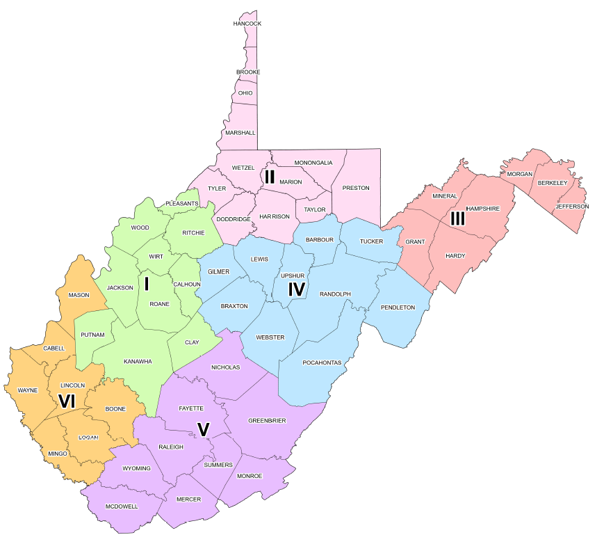 WV map showing Interoperability Regions